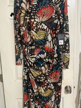 Ashley Graham Multicolor Butterfly-Print Long Sleeve Dress